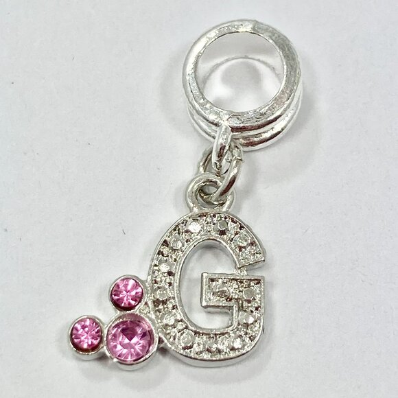 Vtg Disney Pink Crystal Mickey Mouse Ears European Slide Charm Initial Letter G - Picture 3 of 6